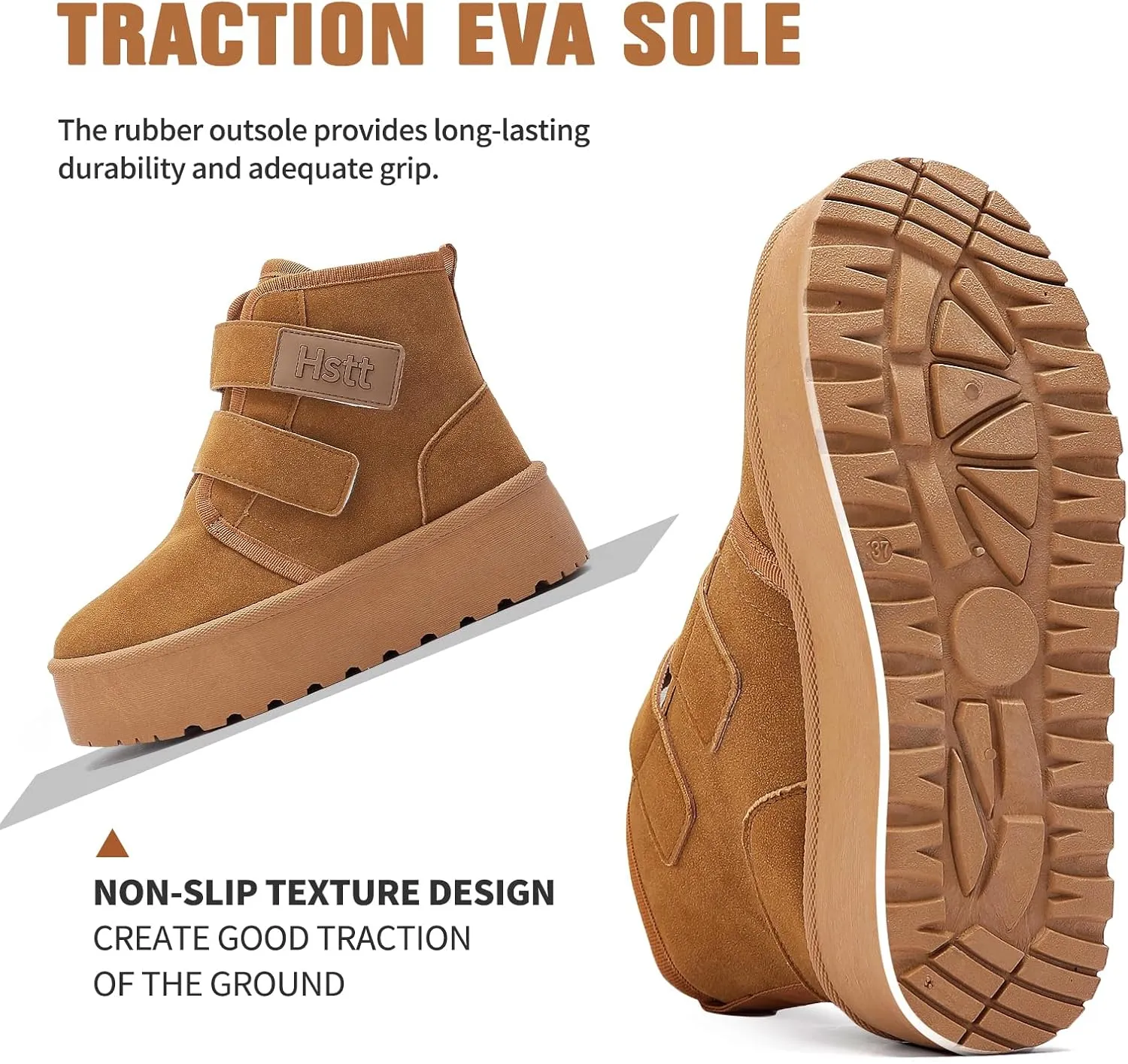 Snow Boots for Women Classic Genuine Suede Leather Winter Boots, Platform Anti-Slip Womens Fur Boots with Memory Foam, Lightweight Ankle Boots Comfort Fuzzy Slippers Shoes