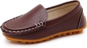 SOFMUO Boys Girls Leather Loafers Slip-On Oxford Flats Boat Dress Schooling Daily Walking Shoes(Toddler/Little Kids)