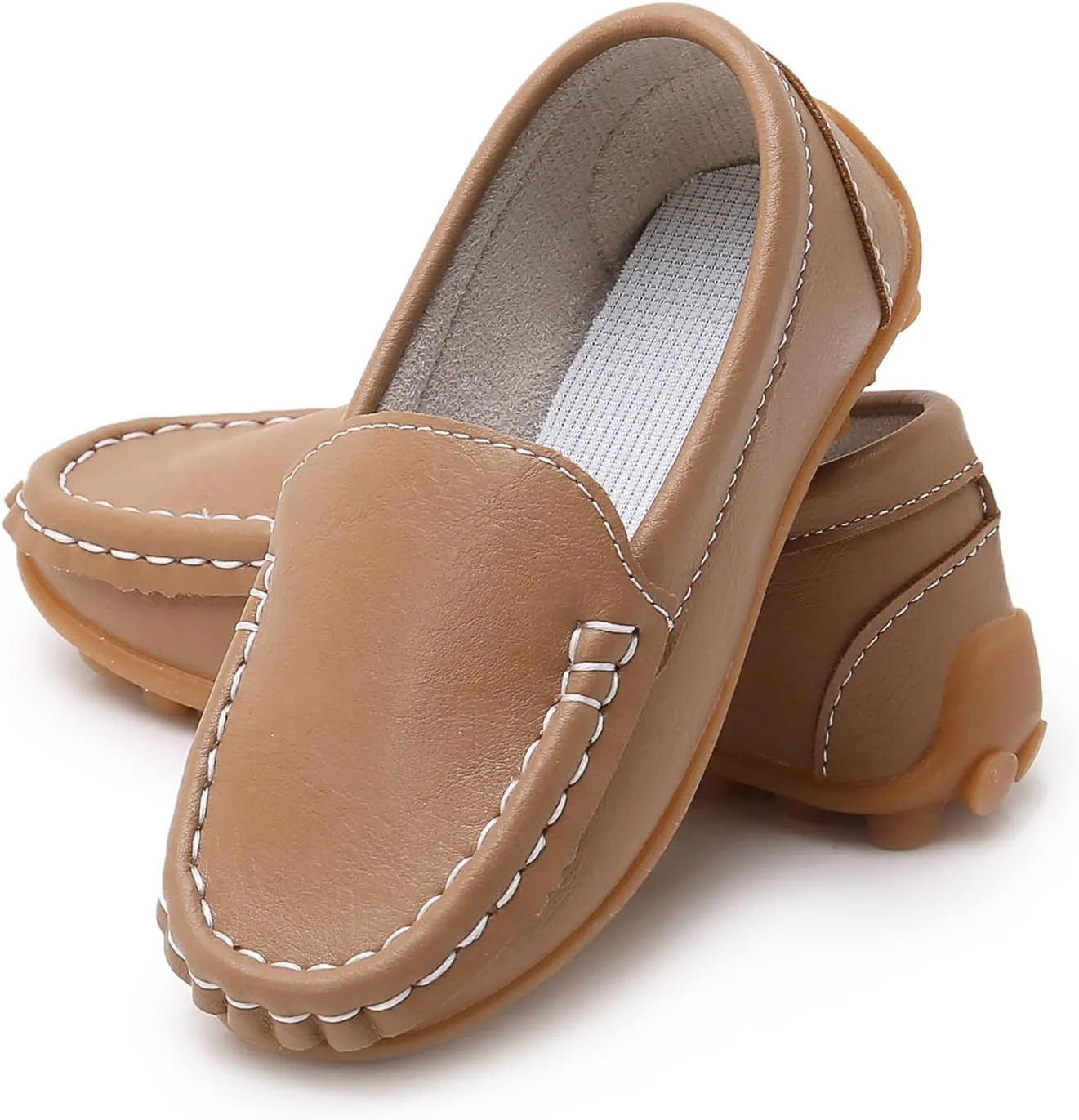 SOFMUO Boys Girls Leather Loafers Slip-On Oxford Flats Boat Dress Schooling Daily Walking Shoes(Toddler/Little Kids)