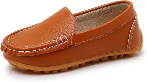 SOFMUO Boys Girls Leather Loafers Slip-On Oxford Flats Boat Dress Schooling Daily Walking Shoes(Toddler/Little Kids)