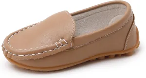 SOFMUO Boys Girls Leather Loafers Slip-On Oxford Flats Boat Dress Schooling Daily Walking Shoes(Toddler/Little Kids)