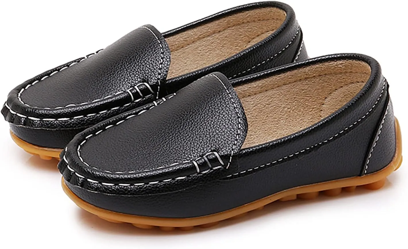 SOFMUO Boys Girls Leather Loafers Slip-On Oxford Flats Boat Dress Schooling Daily Walking Shoes(Toddler/Little Kids)