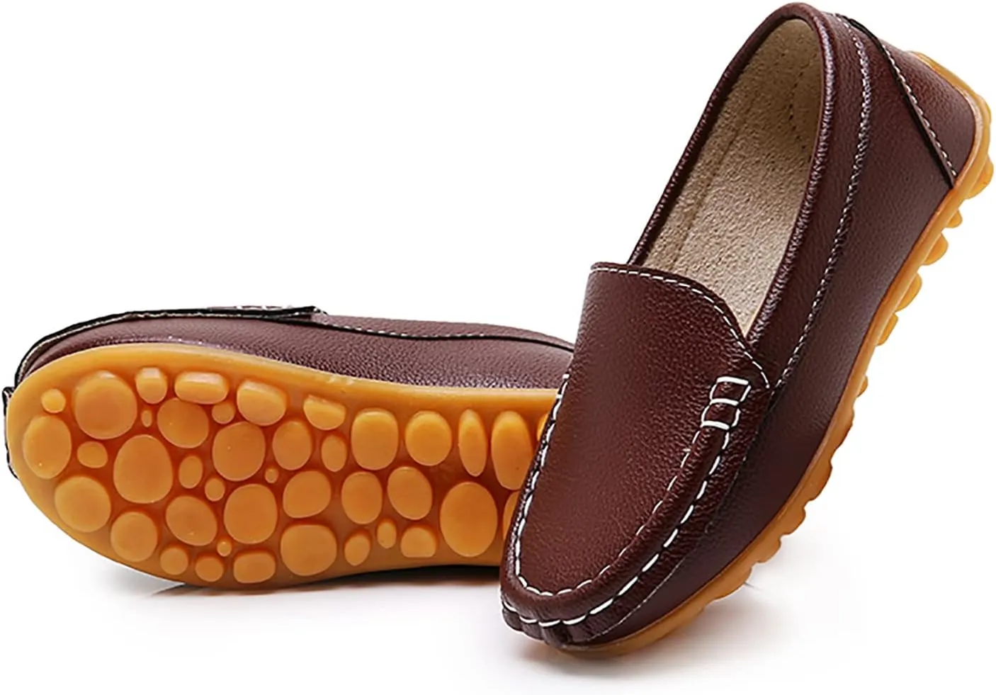 SOFMUO Boys Girls Leather Loafers Slip-On Oxford Flats Boat Dress Schooling Daily Walking Shoes(Toddler/Little Kids)