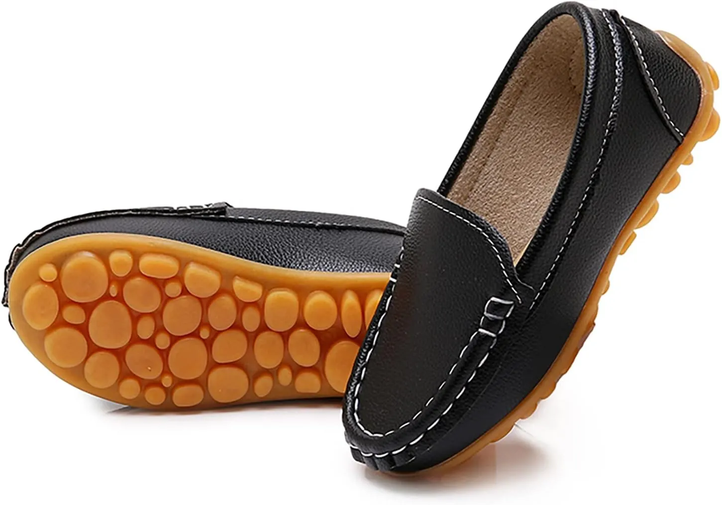 SOFMUO Boys Girls Leather Loafers Slip-On Oxford Flats Boat Dress Schooling Daily Walking Shoes(Toddler/Little Kids)