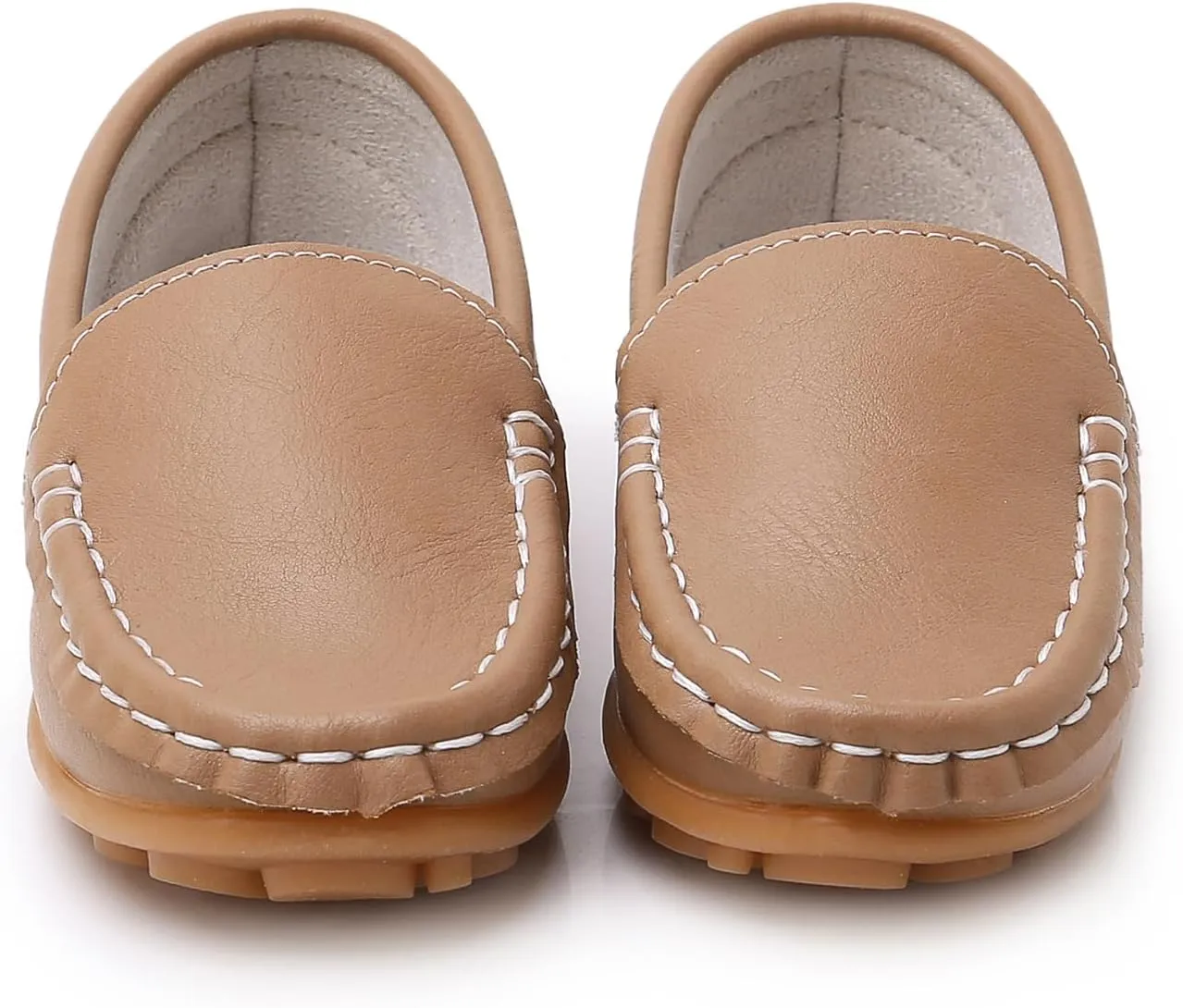 SOFMUO Boys Girls Leather Loafers Slip-On Oxford Flats Boat Dress Schooling Daily Walking Shoes(Toddler/Little Kids)