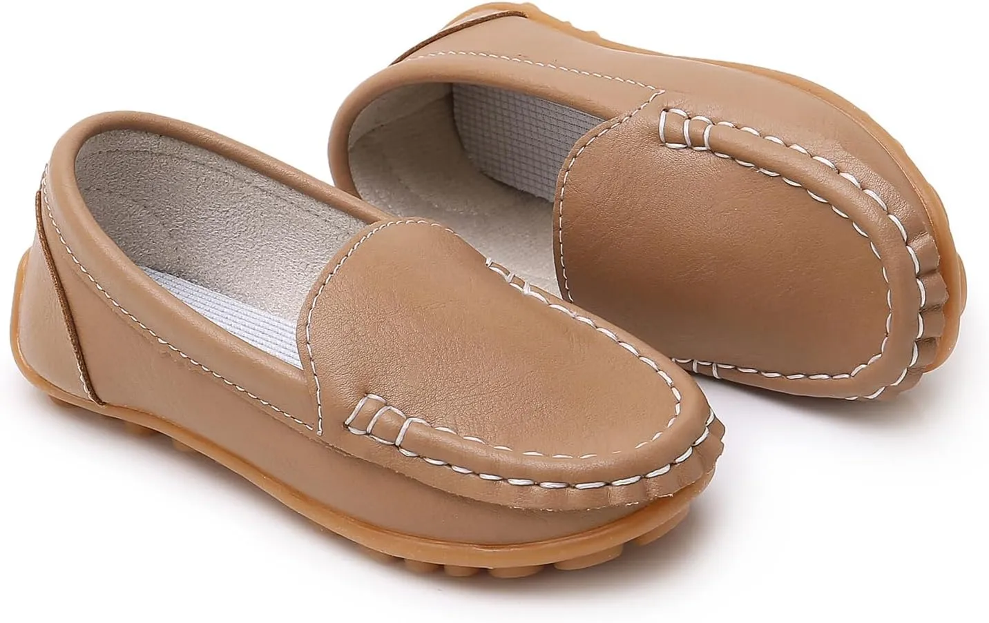 SOFMUO Boys Girls Leather Loafers Slip-On Oxford Flats Boat Dress Schooling Daily Walking Shoes(Toddler/Little Kids)