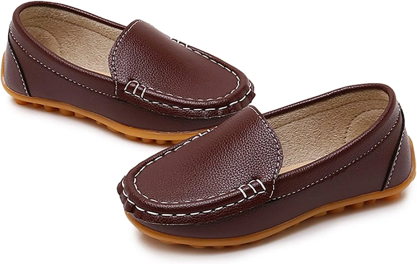 SOFMUO Boys Girls Leather Loafers Slip-On Oxford Flats Boat Dress Schooling Daily Walking Shoes(Toddler/Little Kids)