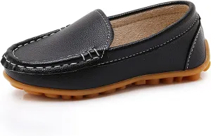 SOFMUO Boys Girls Leather Loafers Slip-On Oxford Flats Boat Dress Schooling Daily Walking Shoes(Toddler/Little Kids)