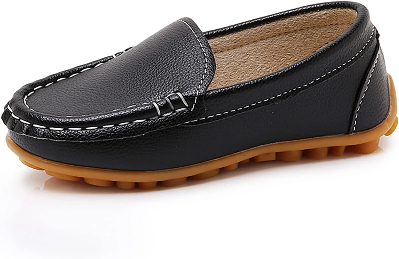 SOFMUO Boys Girls Leather Loafers Slip-On Oxford Flats Boat Dress Schooling Daily Walking Shoes(Toddler/Little Kids)