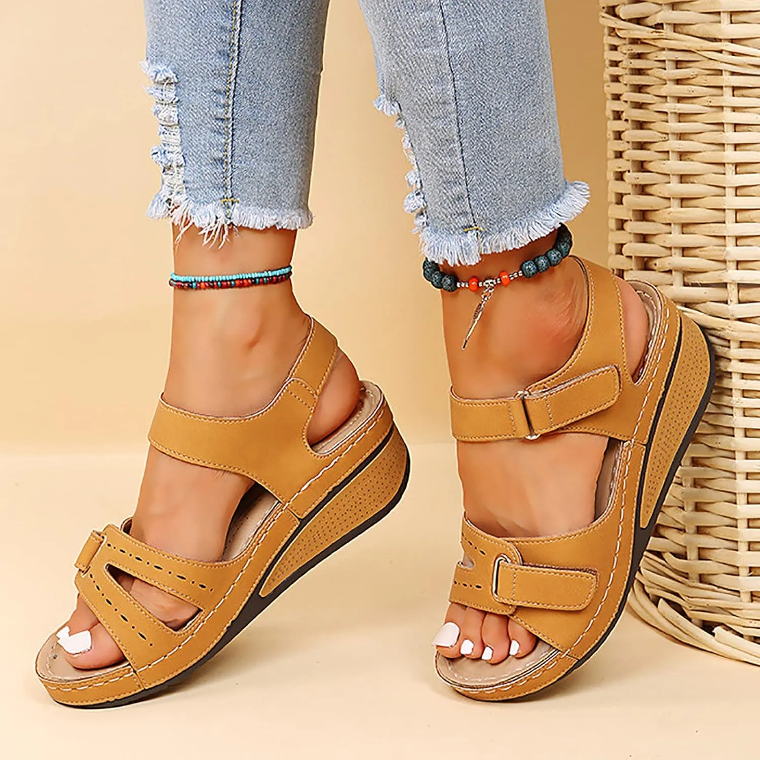 Soft & Stylish Wedge Sandals for Effortless Comfort 2025 Leather Orthopedic Walking Platform Sandals Women Wide Wedge Sandal