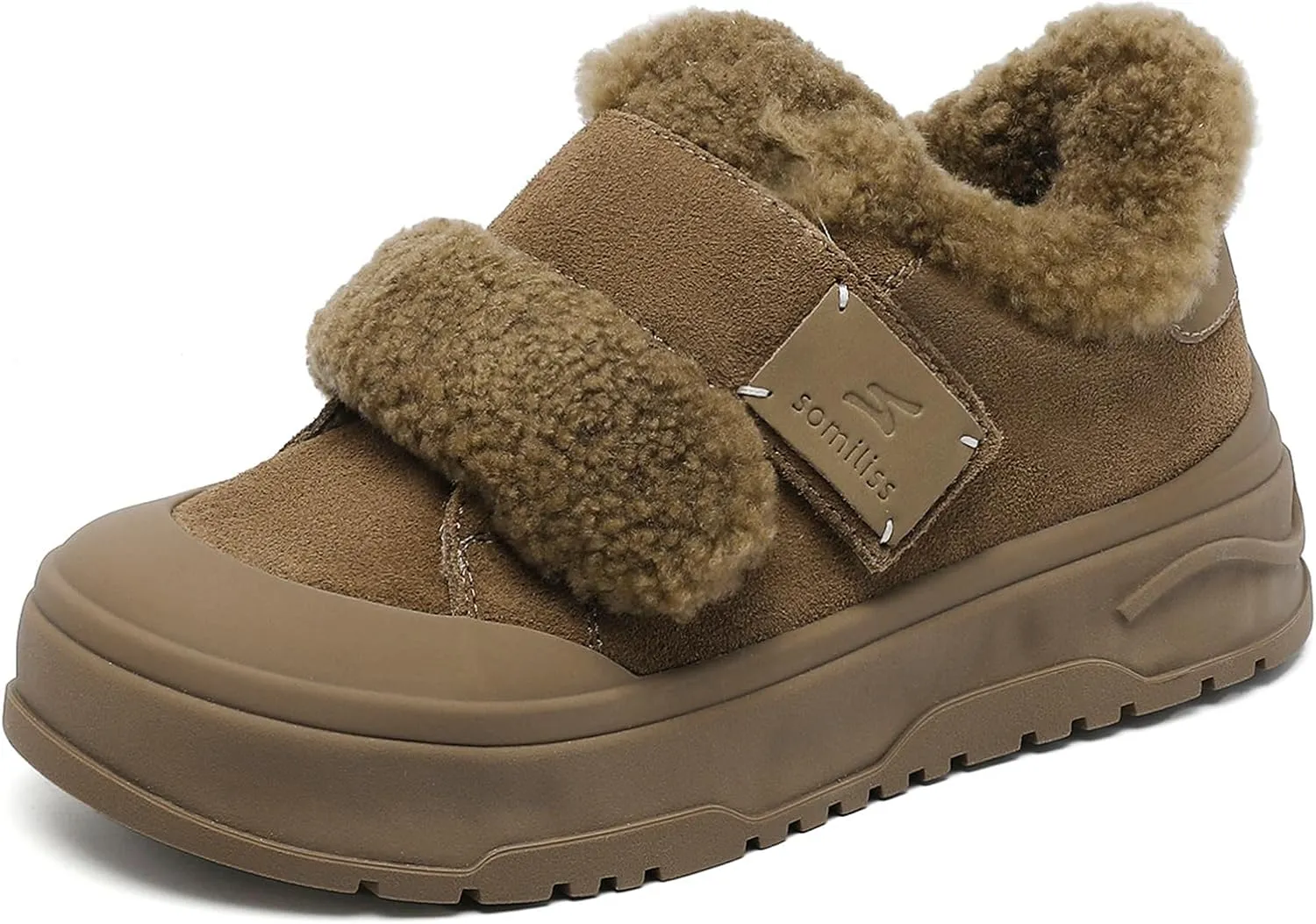 somiliss Sneaker for Women Winter Boots Suede Upper Non-Slip Rubber Outsole Fur Lined Ankle Boots Warm Snow Booties Fashion Sneakers