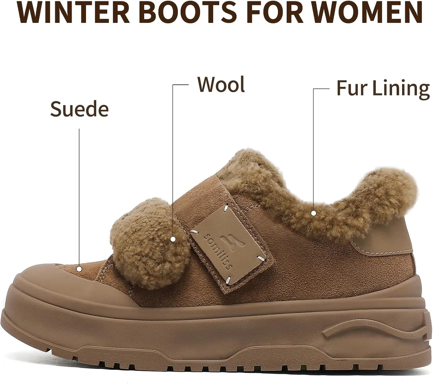 somiliss Sneaker for Women Winter Boots Suede Upper Non-Slip Rubber Outsole Fur Lined Ankle Boots Warm Snow Booties Fashion Sneakers