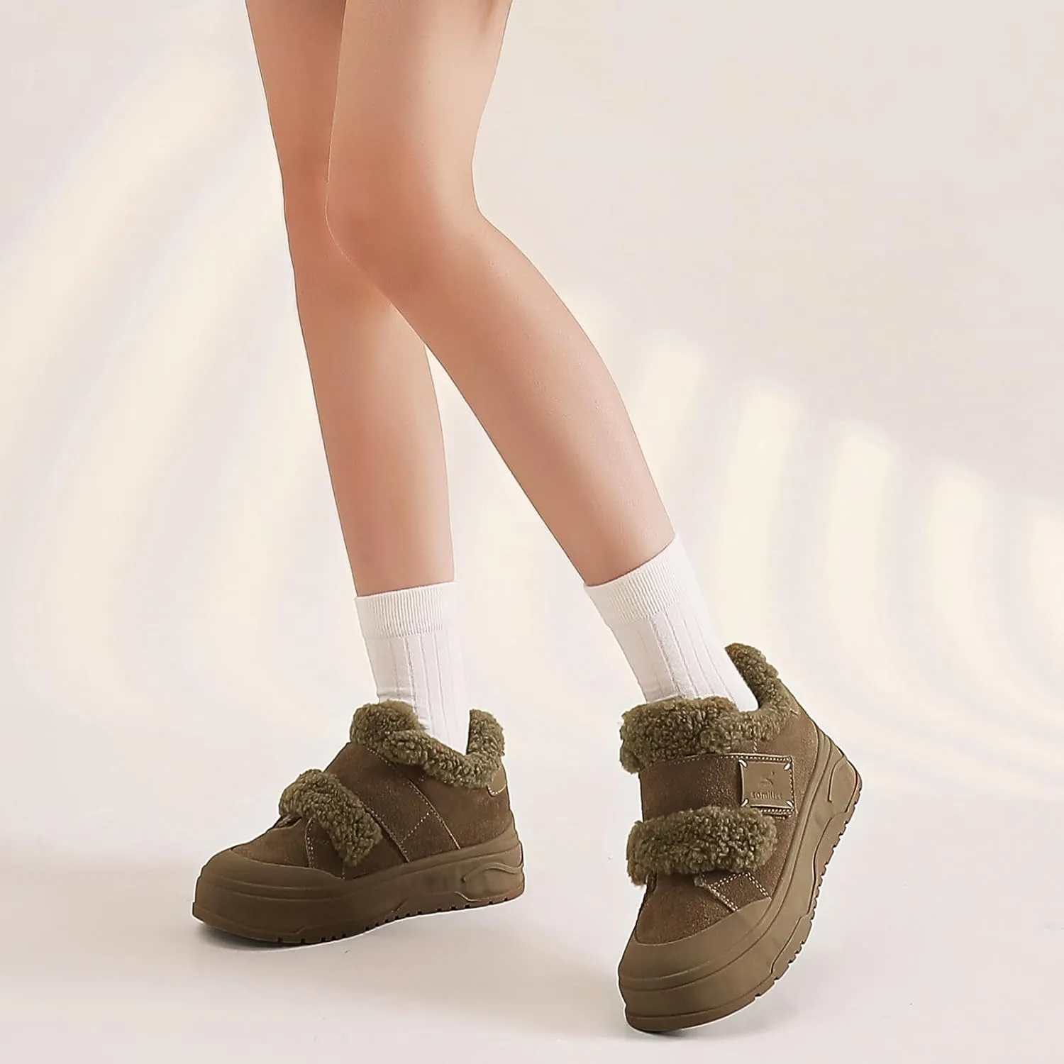somiliss Sneaker for Women Winter Boots Suede Upper Non-Slip Rubber Outsole Fur Lined Ankle Boots Warm Snow Booties Fashion Sneakers
