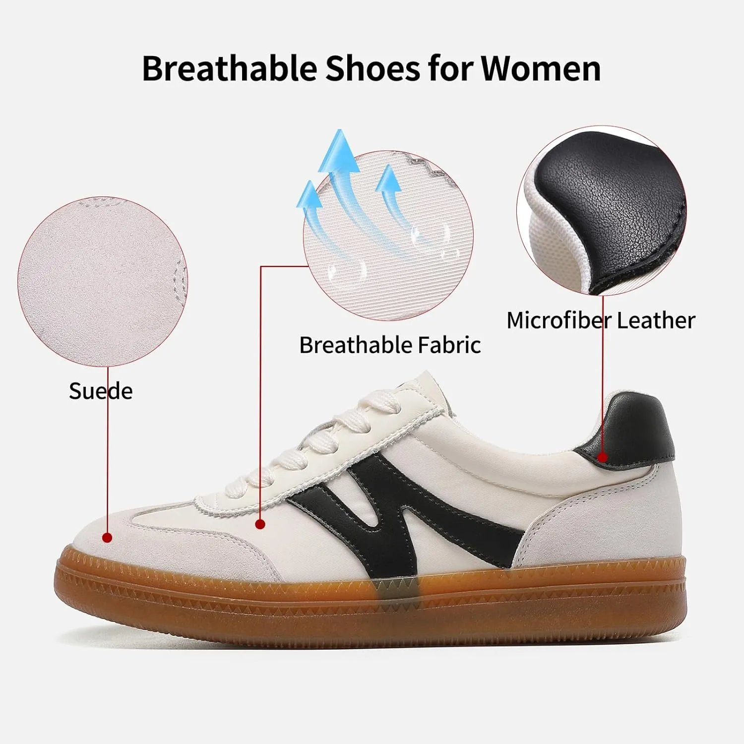 somiliss Womens Shoes Casual Sneakers: Breathable Non-Slip Tennis Walking Shoes Microfiber Leather Suede Fabric 3 in 1 Upper Flats Fashion Sneakers