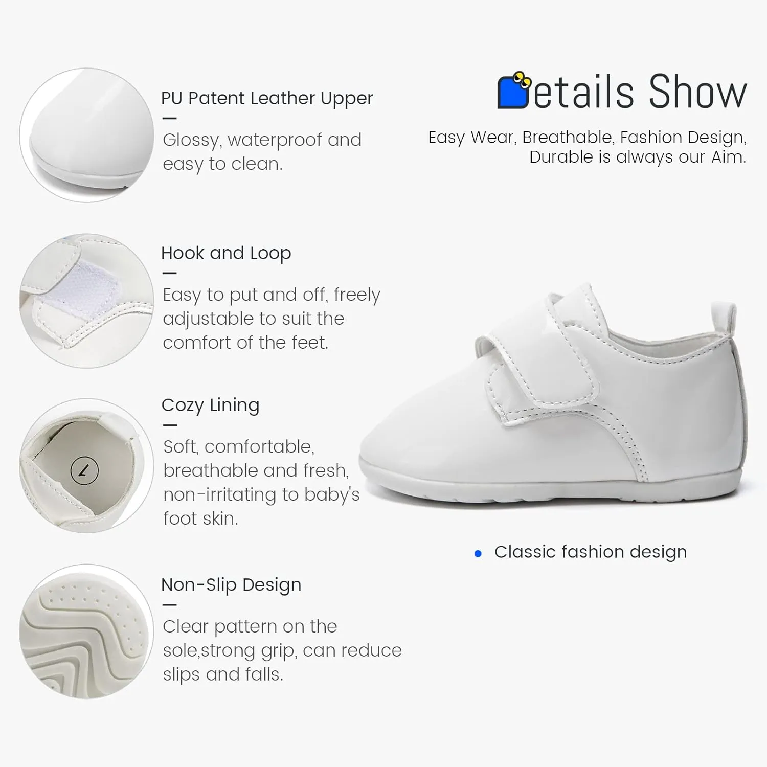 Sonsage Infant Baby Boys Girls Oxford Shoes PU Leather Loafers Flats Non-Slip Unisex Classic Moccasins Rubber Soft Sole Newborn Toddler Walking School Uniform Wedding Dress Shoe