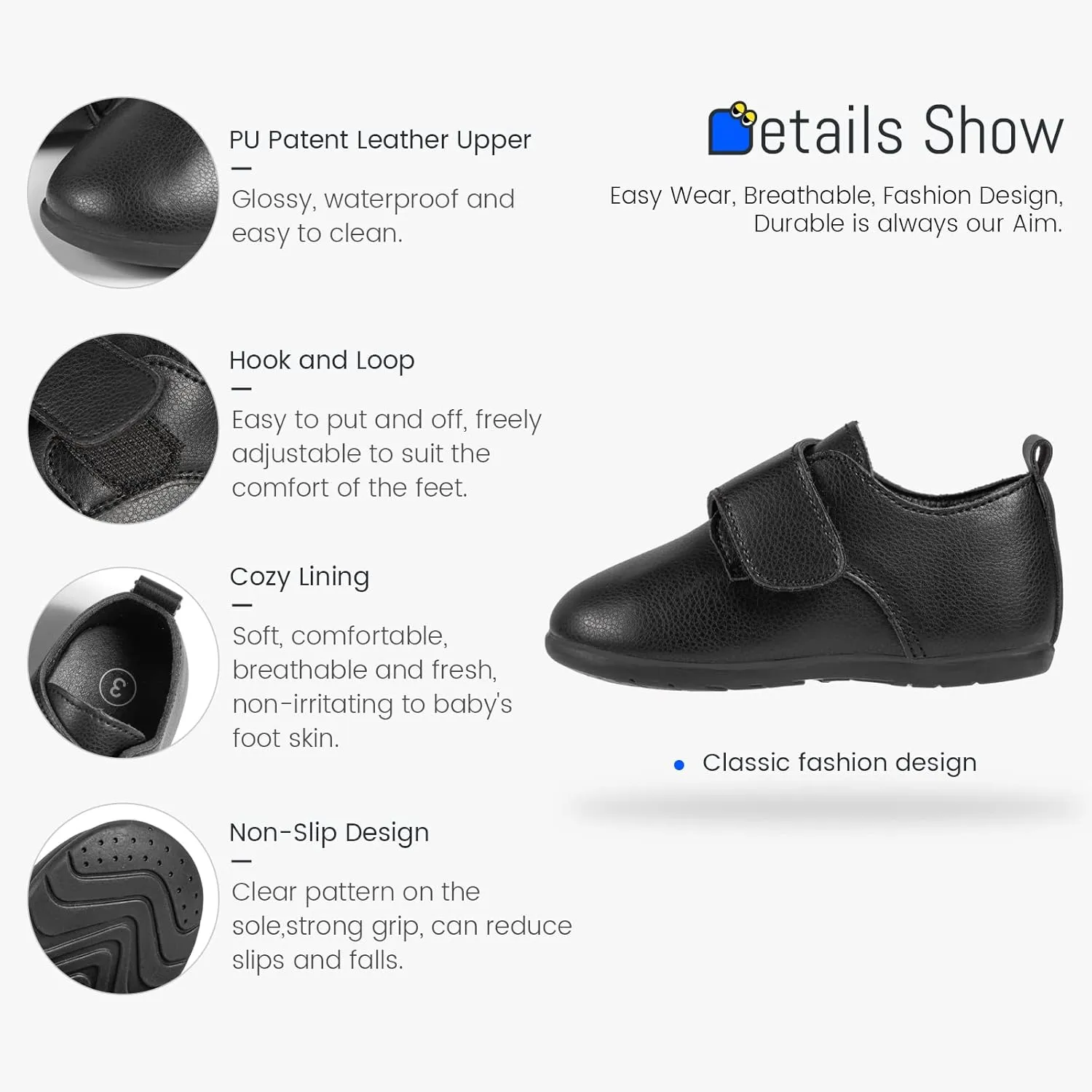 Sonsage Infant Baby Boys Girls Oxford Shoes PU Leather Loafers Flats Non-Slip Unisex Classic Moccasins Rubber Soft Sole Newborn Toddler Walking School Uniform Wedding Dress Shoe