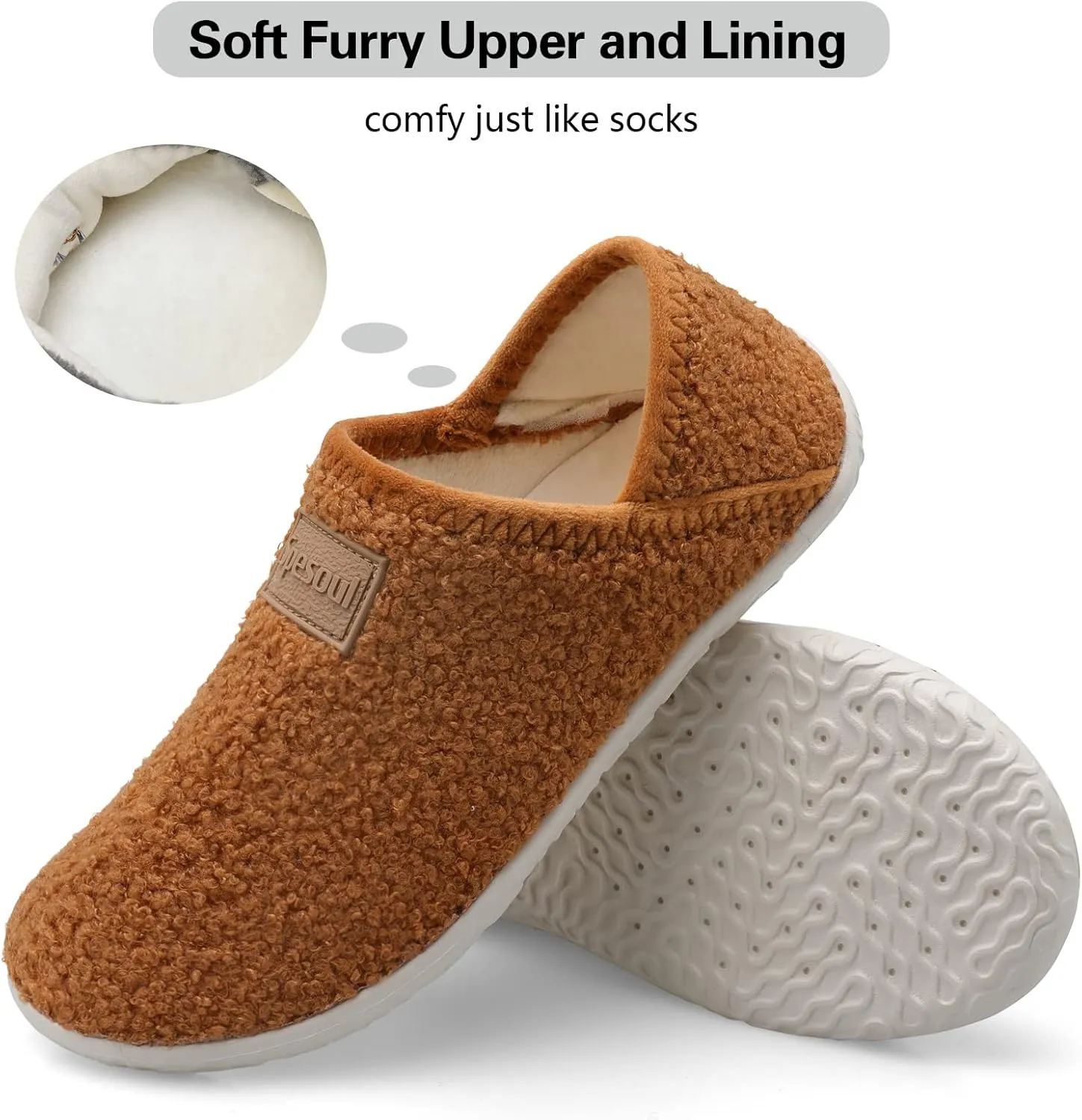 Spesoul Fuzzy House Slippers for Women Men Indoor Closed Back Lightweight Cozy Faux Furry Lining Barefoot House Shoes Slipper Socks for Bedroom Home Office Yoga Outdoor Walking Shoes