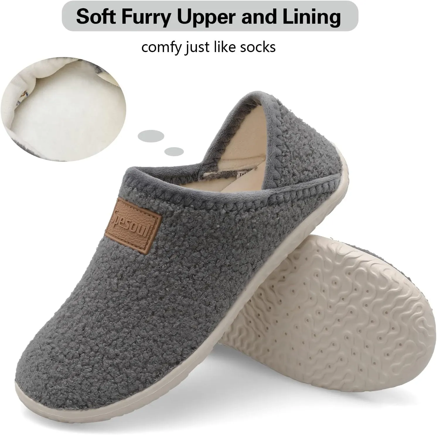 Spesoul Fuzzy House Slippers for Women Men Indoor Closed Back Lightweight Cozy Faux Furry Lining Barefoot House Shoes Slipper Socks for Bedroom Home Office Yoga Outdoor Walking Shoes