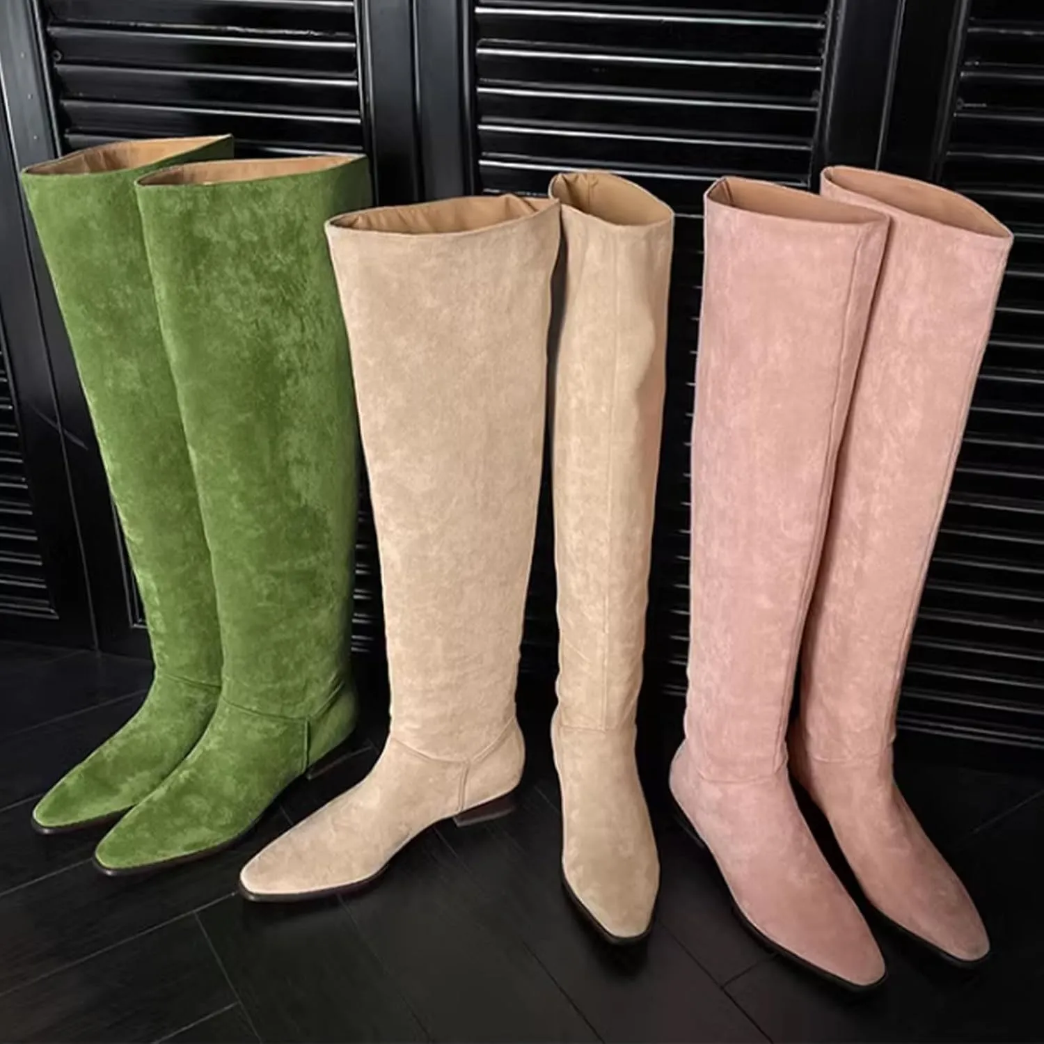 Square Toe Thick Heel Boots,Suede High Boots,Women's Long Boots,Cowhide Soles,Cowhide Insole,Suitable for Various Occasions