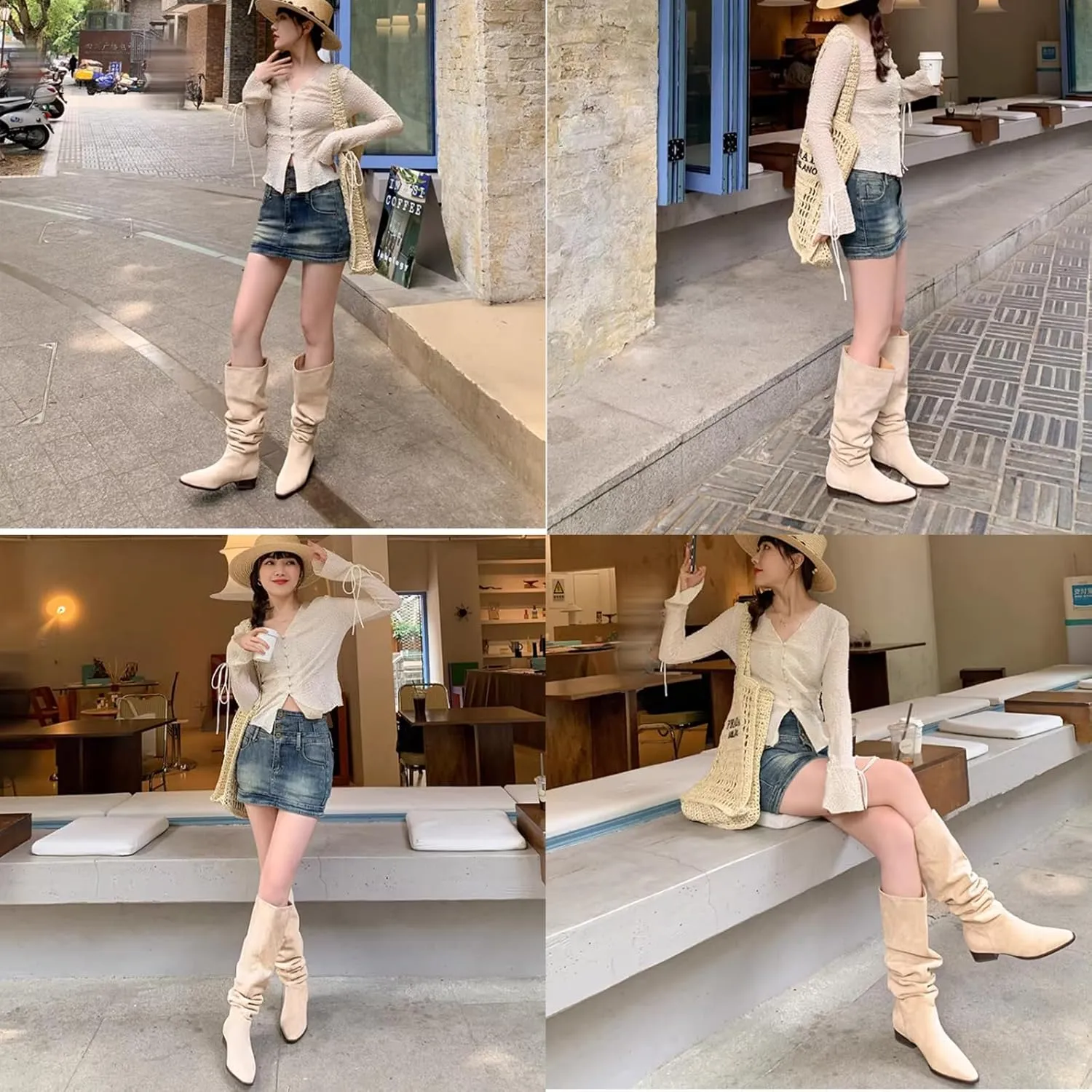 Square Toe Thick Heel Boots,Suede High Boots,Women's Long Boots,Cowhide Soles,Cowhide Insole,Suitable for Various Occasions