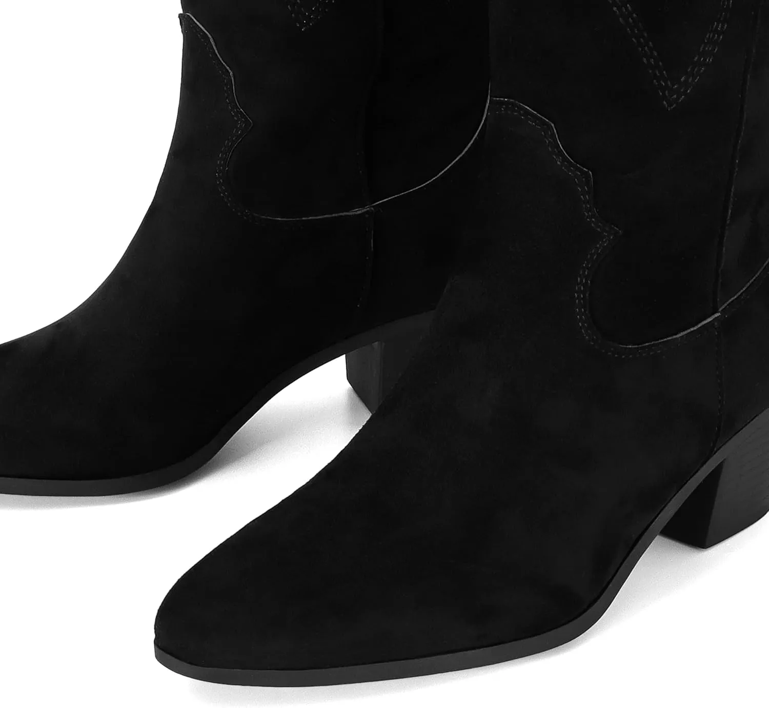 STALOV Cowboy Boots for Women,Western Pointed Toe Chunky Heel Pull-On Knee High Cowgirl Boots Fashion Embroidered Tall