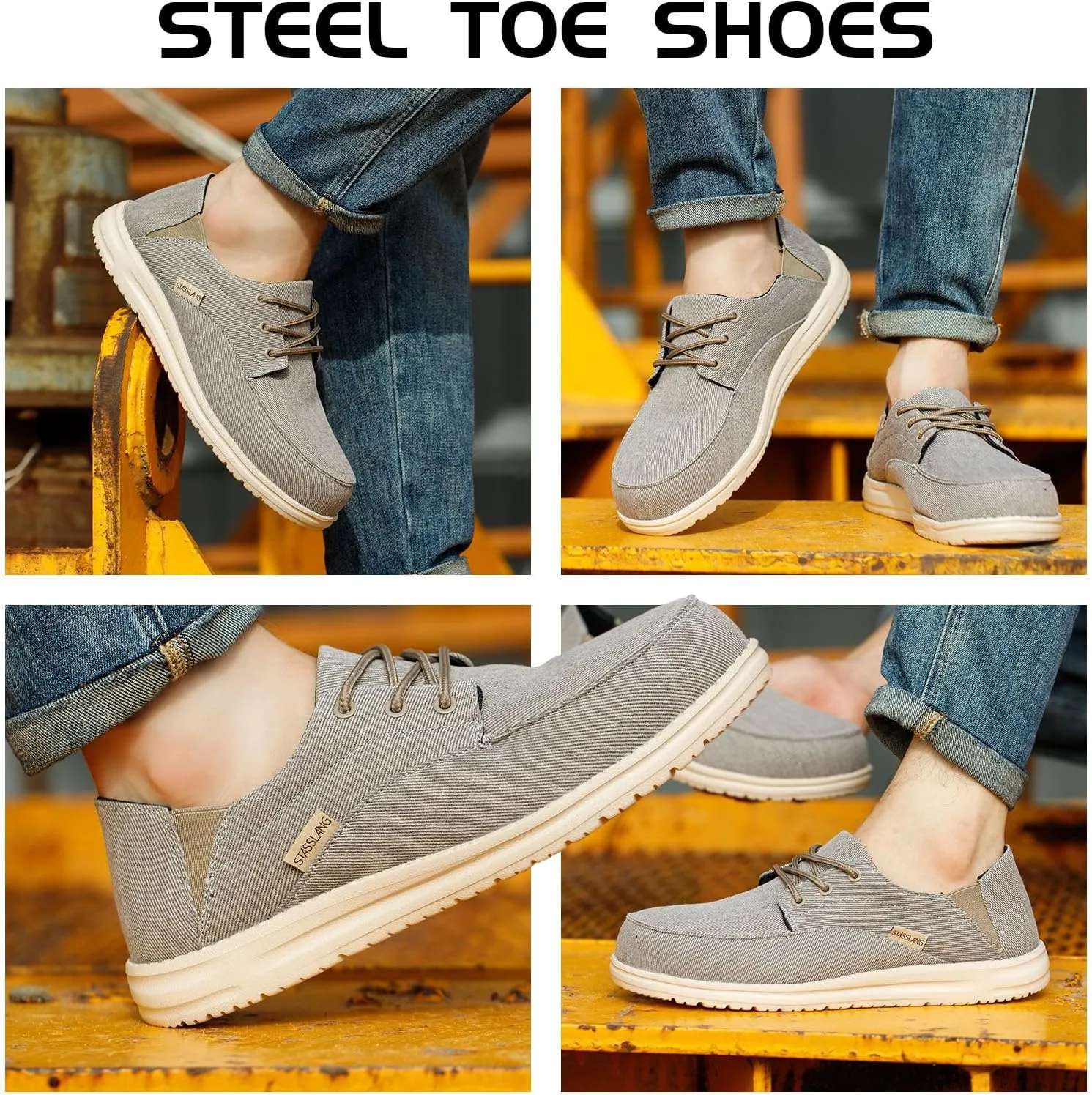 Steel Toe Shoes for Men Lightweight Casual Work Safety Loafers Industrial Construction Sneakers Slip On Indestructible Work Shoes
