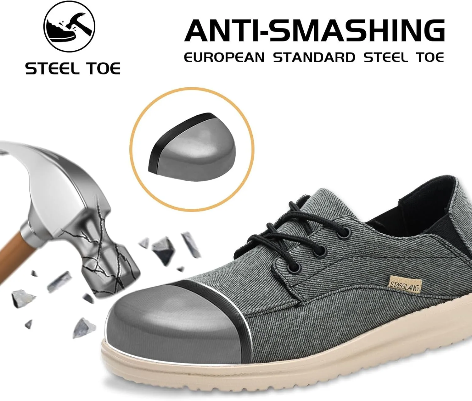 Steel Toe Shoes for Men Lightweight Casual Work Safety Loafers Industrial Construction Sneakers Slip On Indestructible Work Shoes