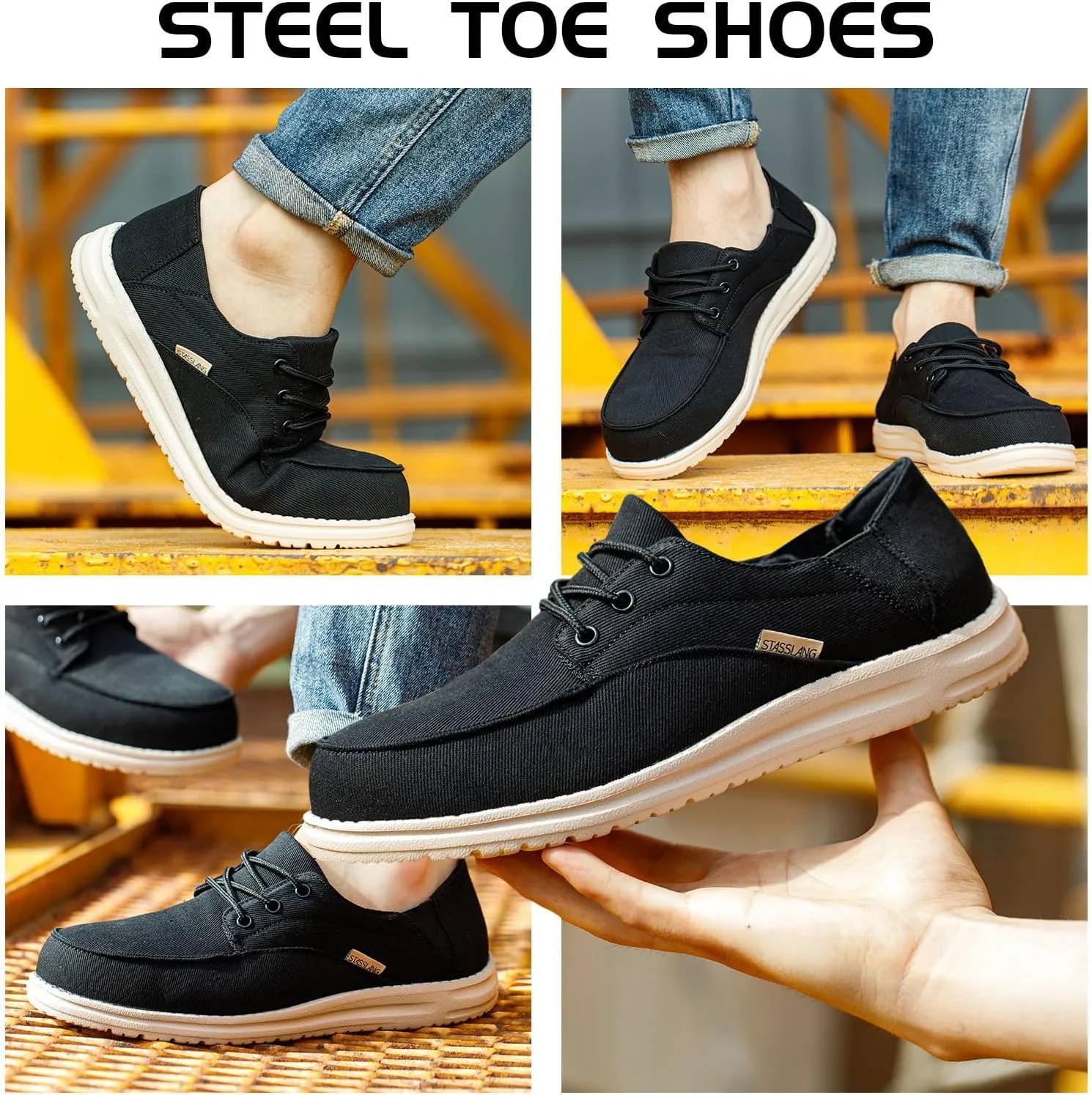 Steel Toe Shoes for Men Lightweight Casual Work Safety Loafers Industrial Construction Sneakers Slip On Indestructible Work Shoes