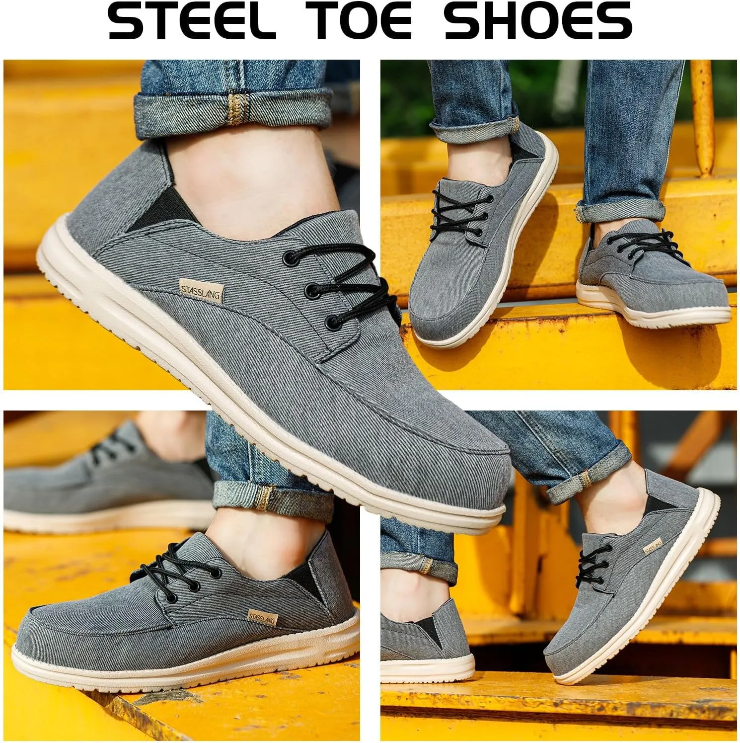 Steel Toe Shoes for Men Lightweight Casual Work Safety Loafers Industrial Construction Sneakers Slip On Indestructible Work Shoes