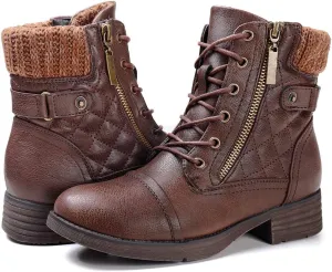 STQ Women's Combat Boots Lace up Ankle Booties