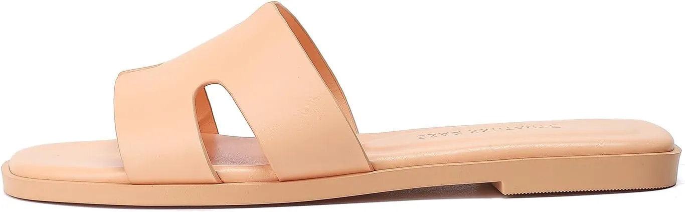 Stratuxx Kaze Open Toe Flat Dress Sandals Womens Slide Comfortable Summer Black, White, Tan Sandals for Women