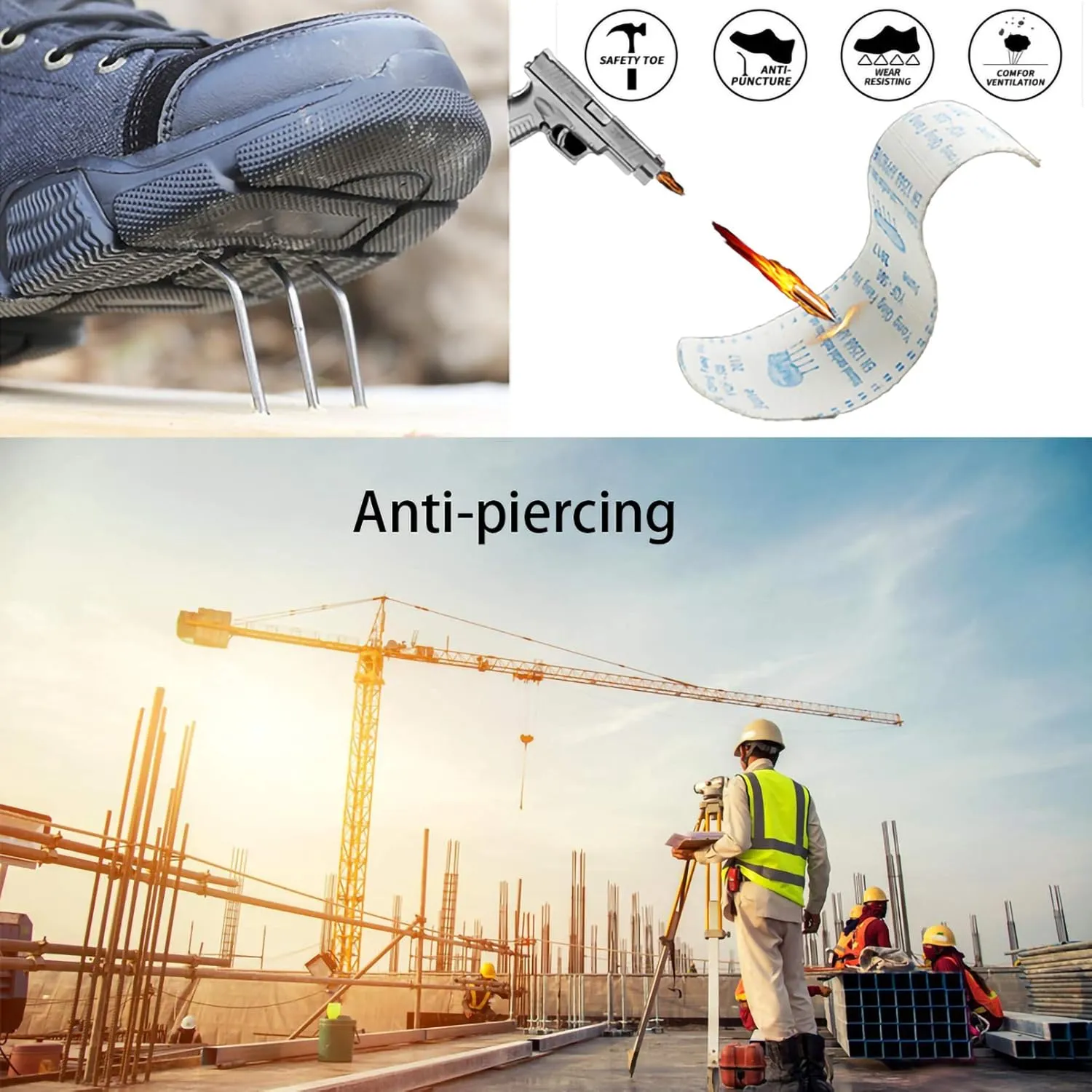 SUADEX Steel Toe Boots for Men Women Indestructible Non Slip Comfortable Work Boot Safety Construction Shoes