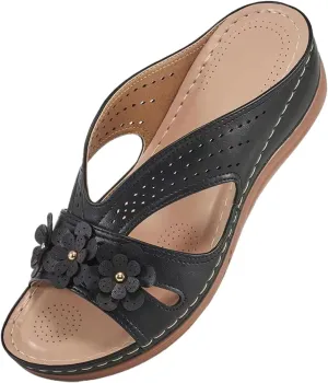 Summer Sandals for Women Arch Support Orthopedic Sandals Slip On Platform Wedge Sandal Fashion Flowers Decoration Slipper Comfortable Vacation Boho Beach Slippers Dressy Casual Outdoors Shoes