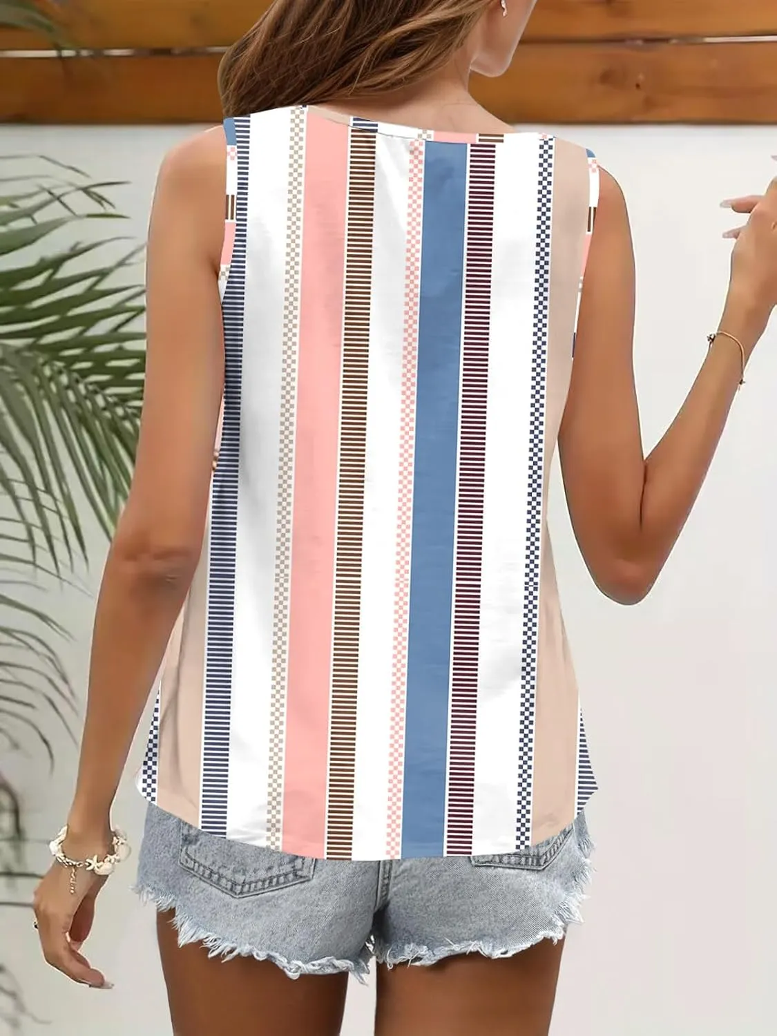 Summer Tank Tops for Women Pleated Square Neck O Ring Shoulder Sleeveless Shirts Casual Loose Fit Trendy Blouses