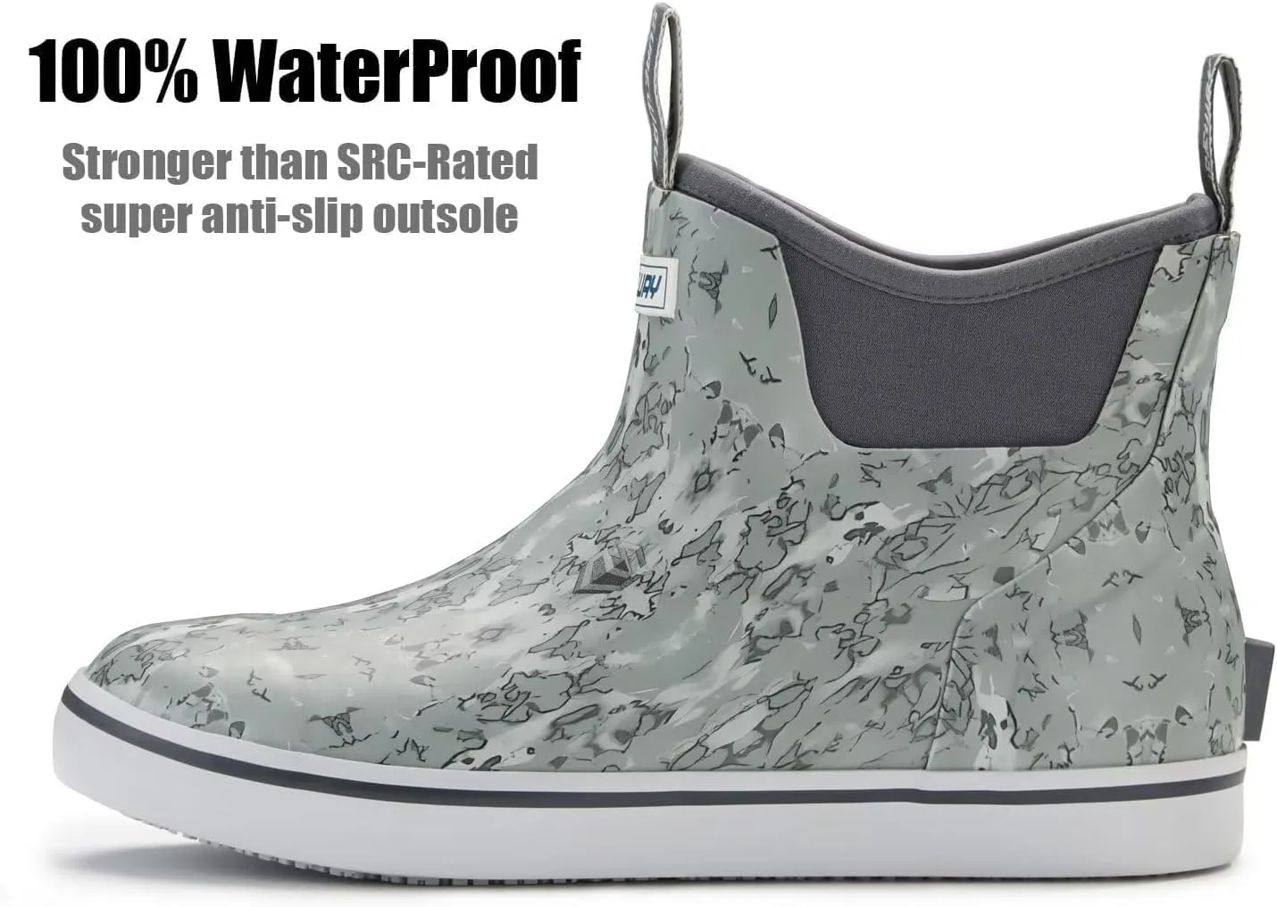 SUREWAY Men's Ankle Fishing Deck Boots for Men-Waterproof,Professional Non-Slip Soles for Wet Slippery Surface,Neoprene Rubber Rain Boot/Shoes for Hunting Boating Gardening