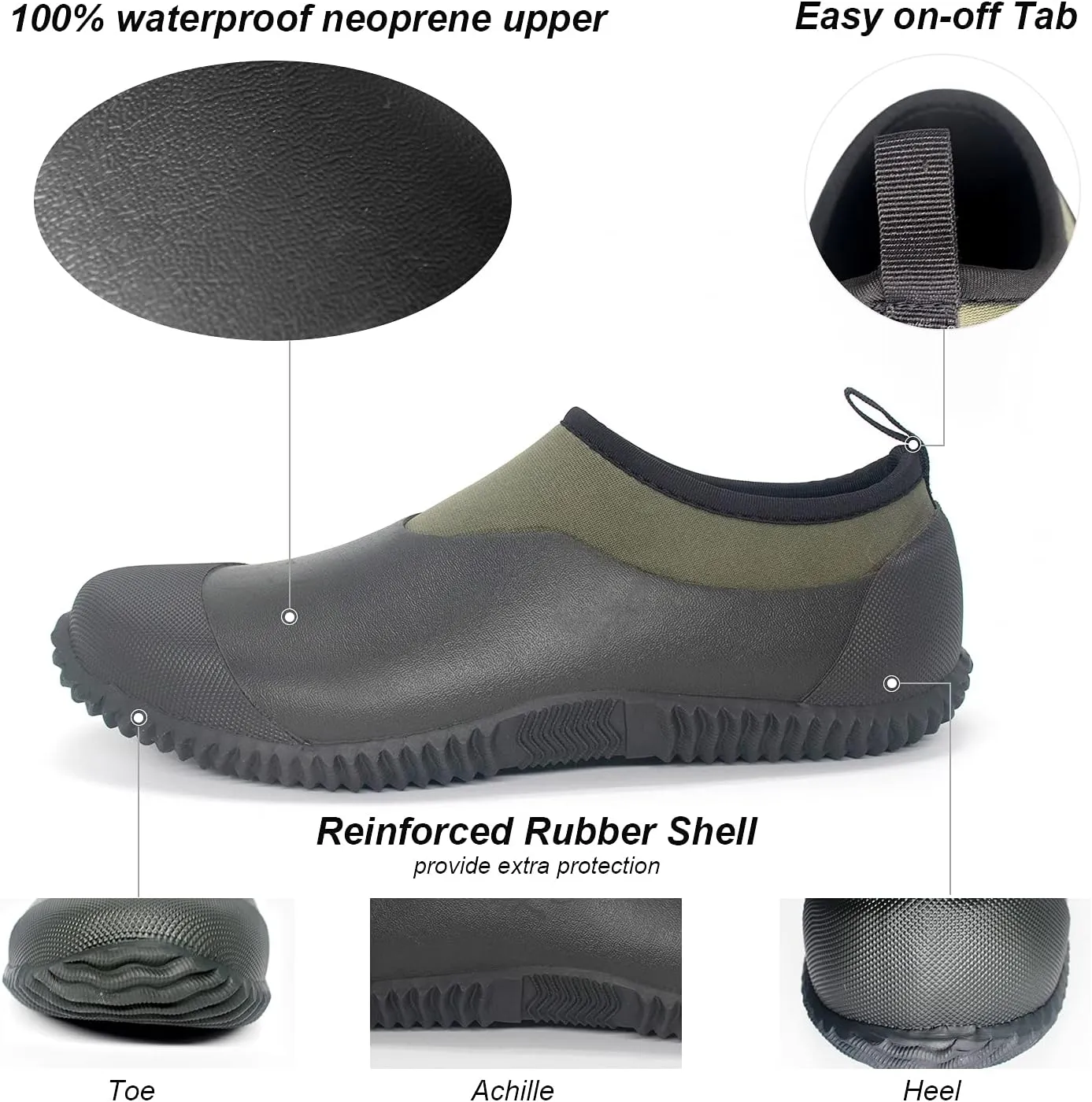 SWIFTFROG Men’s Garden Boots - Unisex Waterproof Ankle Slip-On Footwear Rubber Rain Boots for Men Women Outdoor,Camping,Gardening
