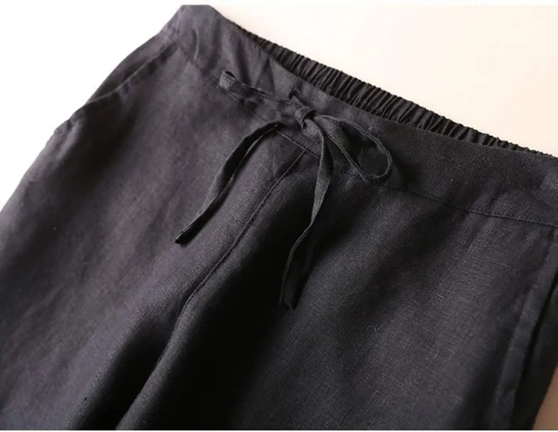 Tanming Linen Pants for Women Summer Casual High Waisted Drawstring White Beach Pant