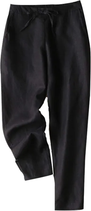 Tanming Linen Pants for Women Summer Casual High Waisted Drawstring White Beach Pant