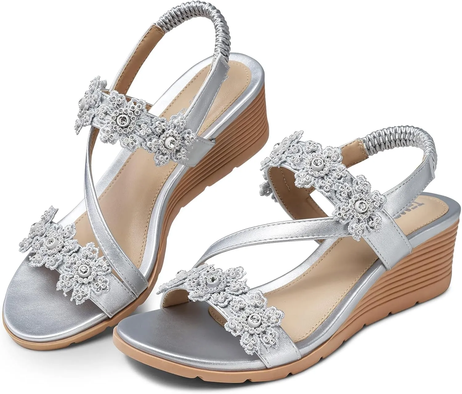TEMOFON Wedge Sandals for Women Dressy: Summer Open Toe Elastic Ankle Strap - Comfortable Bohemian Low Wedge Sandals
