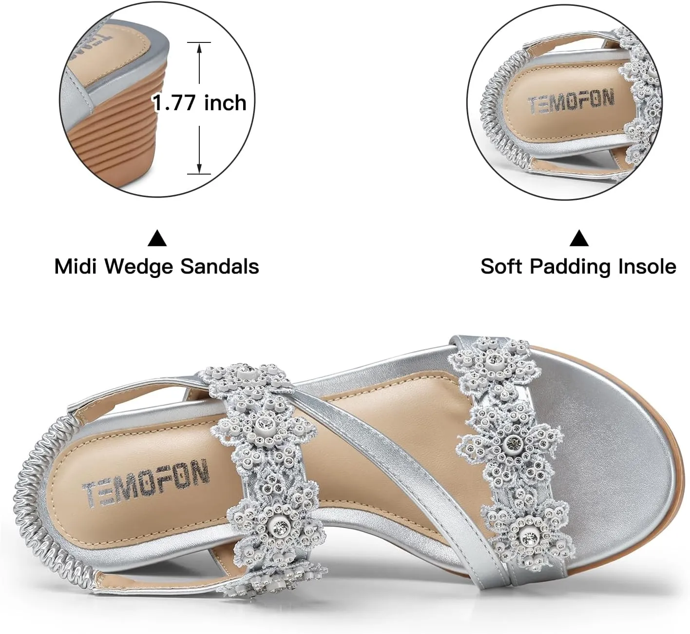 TEMOFON Wedge Sandals for Women Dressy: Summer Open Toe Elastic Ankle Strap - Comfortable Bohemian Low Wedge Sandals