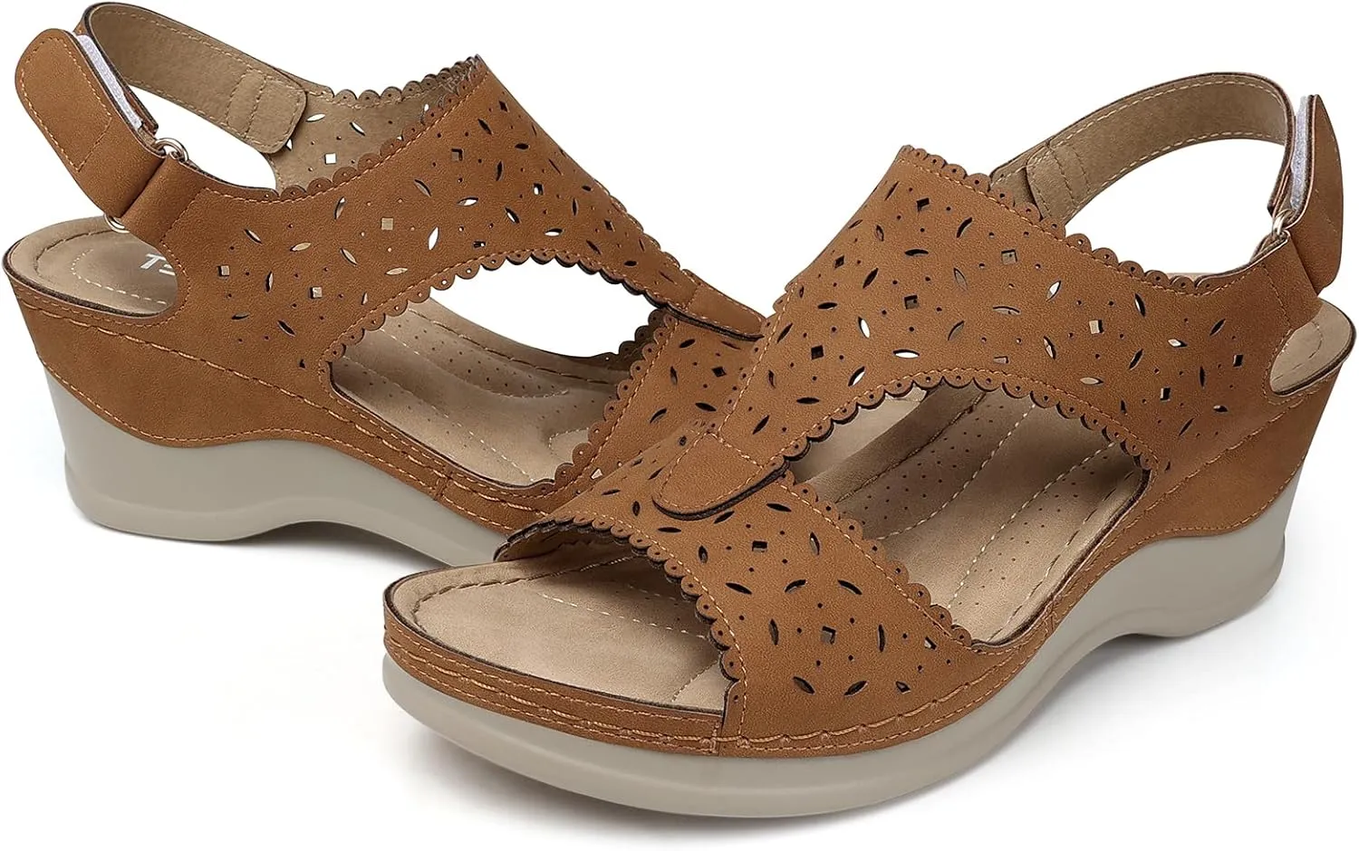 TEMOFON Womens Sandals Wedge Platform: Summer Ankle Strap Open Toe Wedge - Dressy Sandals Women - Comfortable Walking Low Sandal