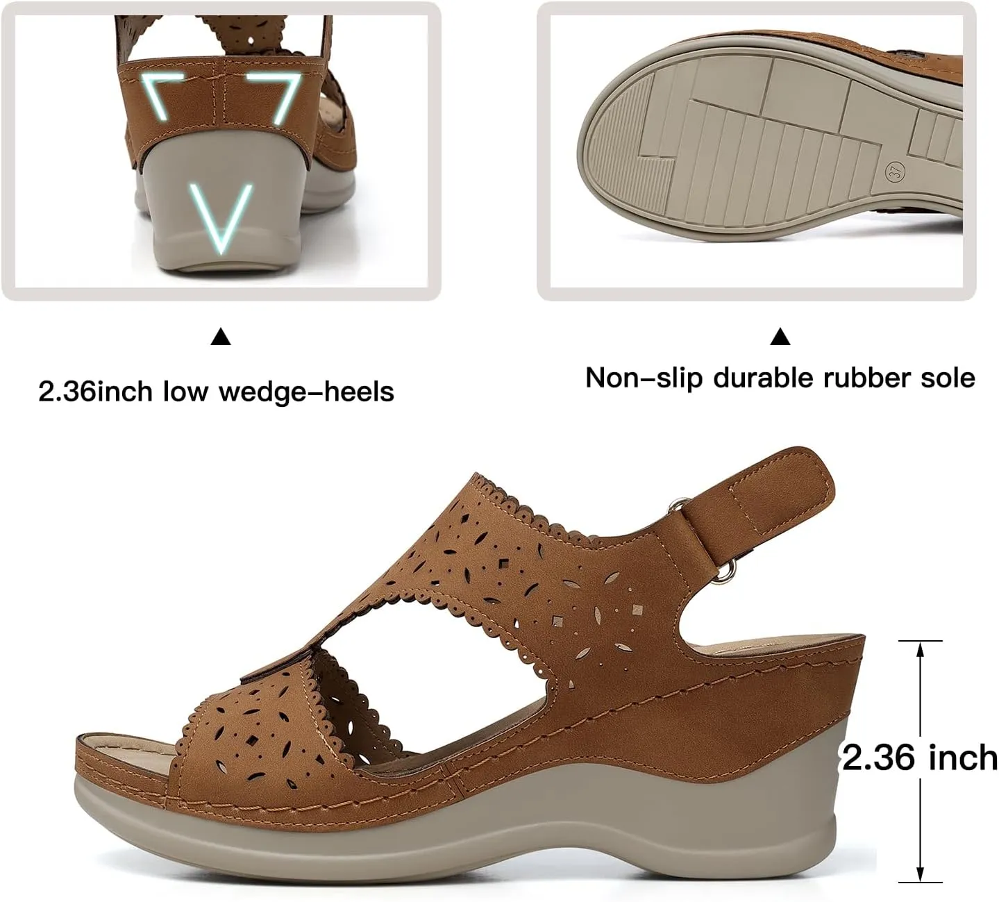 TEMOFON Womens Sandals Wedge Platform: Summer Ankle Strap Open Toe Wedge - Dressy Sandals Women - Comfortable Walking Low Sandal