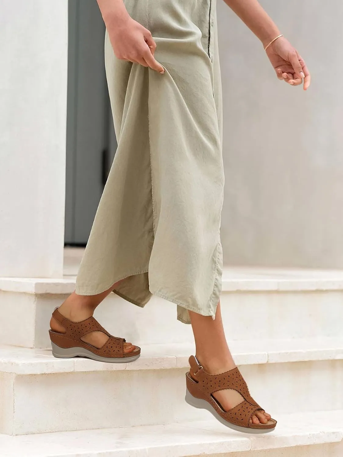 TEMOFON Womens Sandals Wedge Platform: Summer Ankle Strap Open Toe Wedge - Dressy Sandals Women - Comfortable Walking Low Sandal