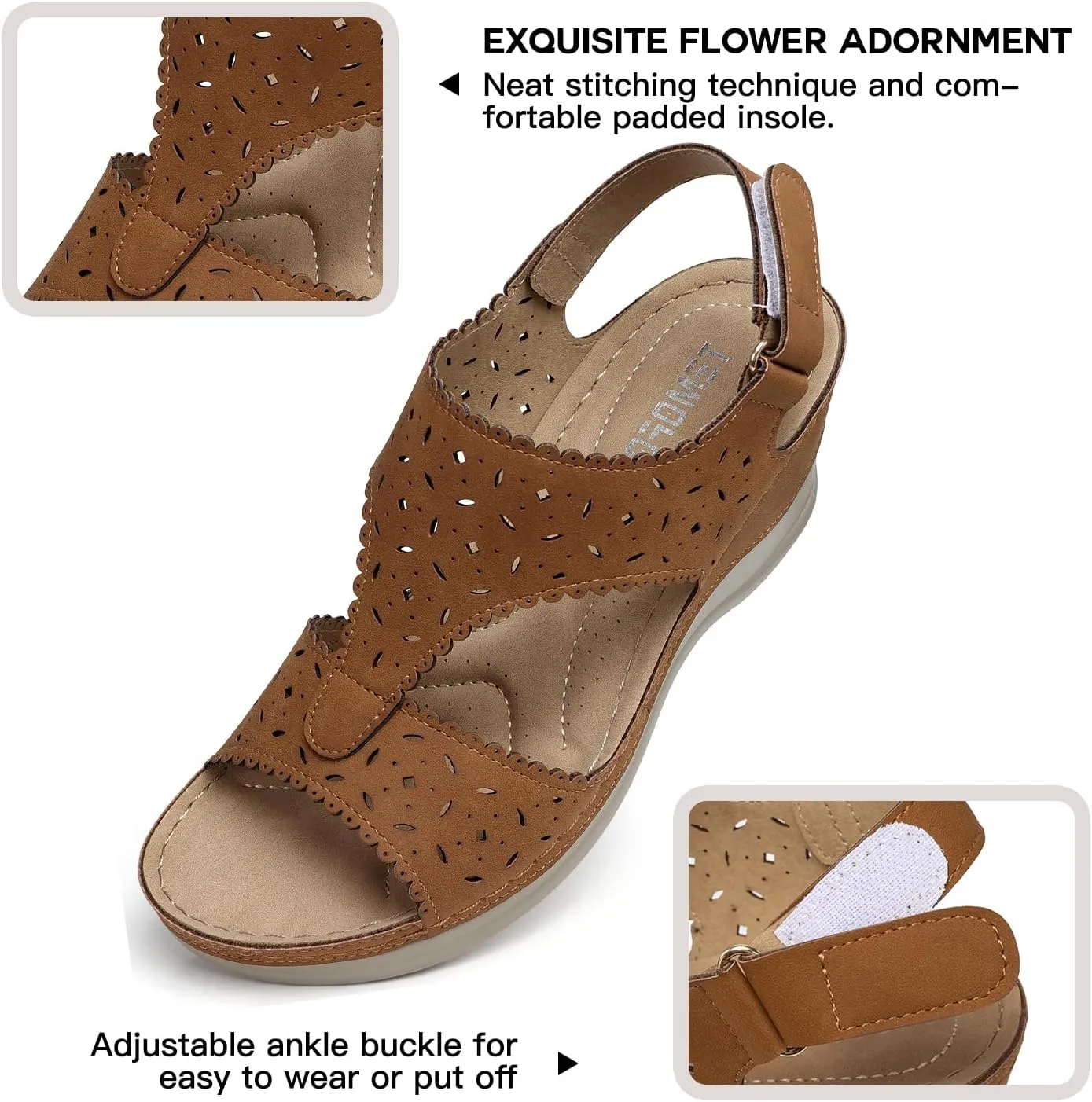 TEMOFON Womens Sandals Wedge Platform: Summer Ankle Strap Open Toe Wedge - Dressy Sandals Women - Comfortable Walking Low Sandal