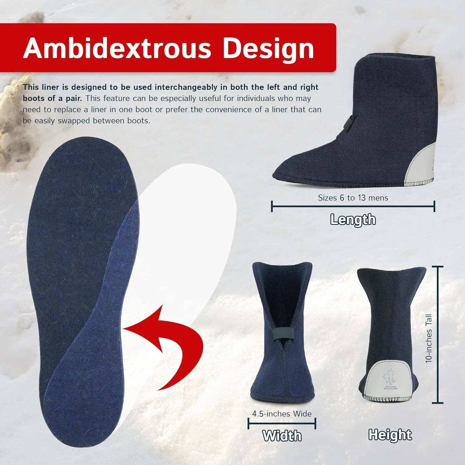 The Felt Store Wool Boot Liners for Men and Women (Unisex), Replacement Felt Liners for Insulating Winter, Hunting, Work and Rubber Boots, Style 826 BB, Standard Boot (10” high)