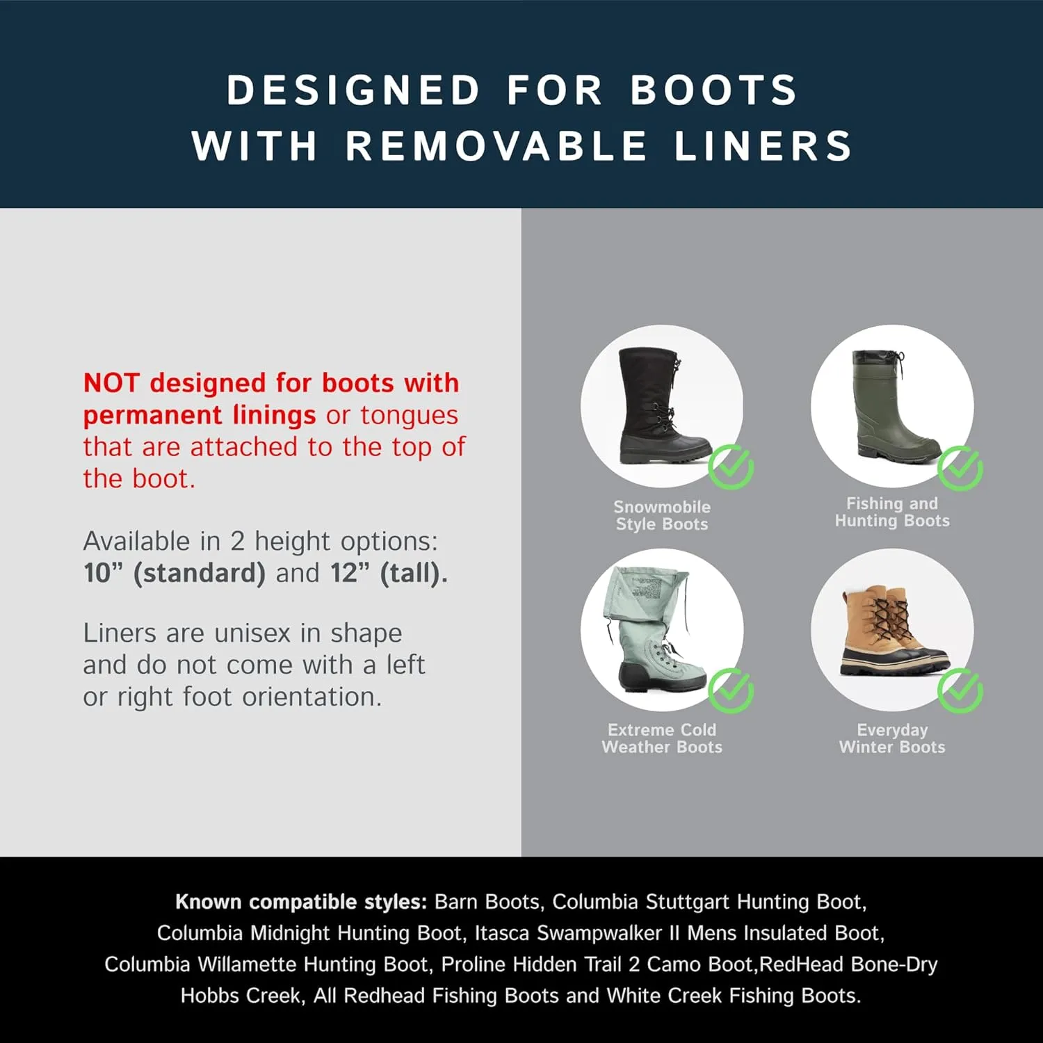 The Felt Store Wool Boot Liners for Men and Women (Unisex), Replacement Felt Liners for Insulating Winter, Hunting, Work and Rubber Boots, Style 826 BB, Standard Boot (10” high)