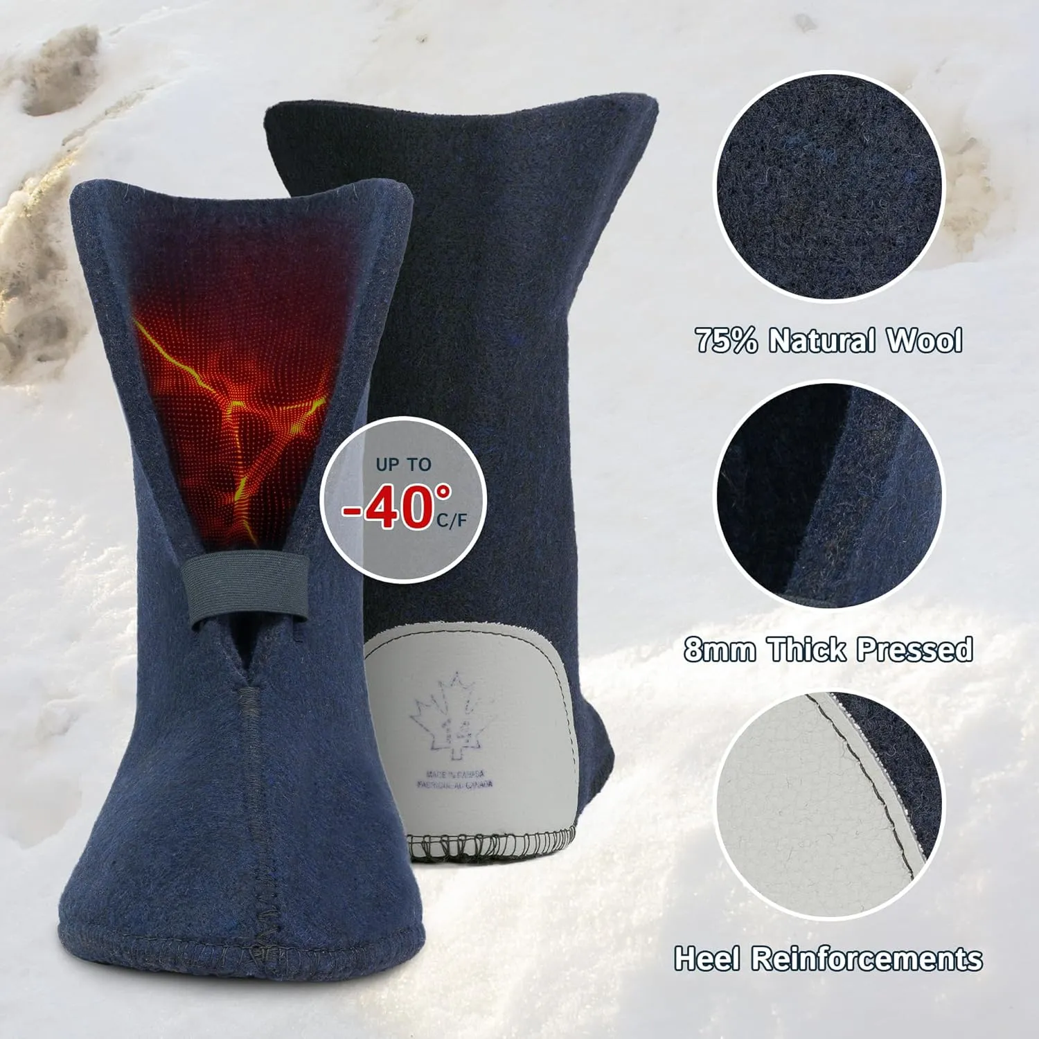 The Felt Store Wool Boot Liners for Men and Women (Unisex), Replacement Felt Liners for Insulating Winter, Hunting, Work and Rubber Boots, Style 826 BB, Standard Boot (10” high)