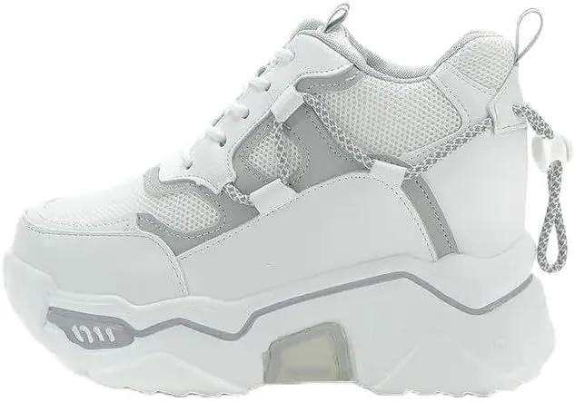 Thick Sole Sports Casual Leather Shoes for Ladies, Womens Platform Sneakers, Oxfords, Air Cushion, Lace-up, High Top, Platform, Retro, Vulcanize, Court, Walking Shoes Lilac