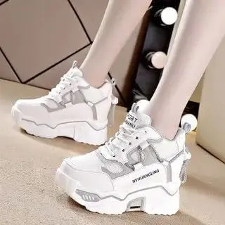 Thick Sole Sports Casual Leather Shoes for Ladies, Womens Platform Sneakers, Oxfords, Air Cushion, Lace-up, High Top, Platform, Retro, Vulcanize, Court, Walking Shoes Lilac