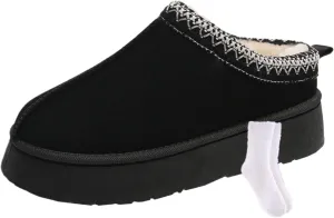 TOCONFFON Womens Slip On Platform Slippers Faux Fur Boots Slipper Thickened Sole Durable Fluffy House Slippers for Indoor and Outdoor